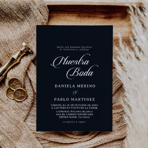 Classic Calligraphy Black White Nuestra Boda Invitation