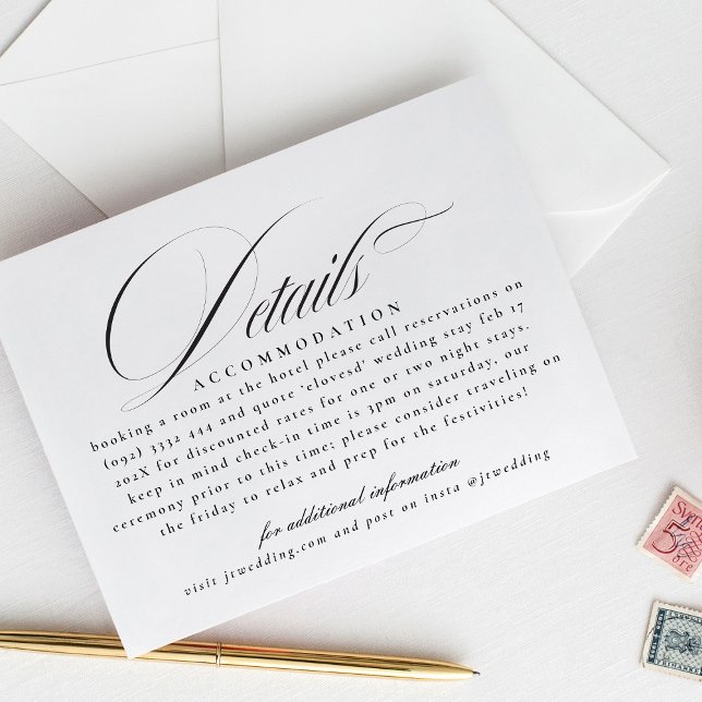 Classic Calligraphy Black White Wedding Details Enclosure Card (Creator Uploaded)