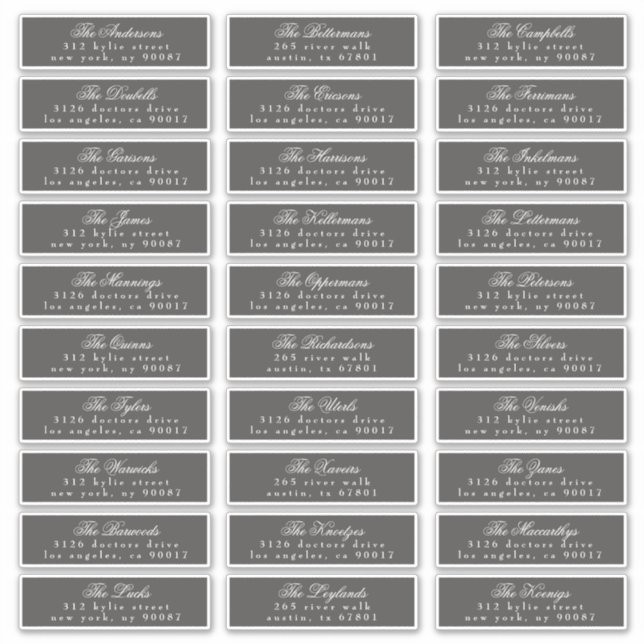 Classic Calligraphy Dark Grey Guest Address label (Front)