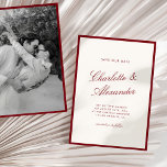 Classic Calligraphy Deep Red Old Money Save The Date<br><div class="desc">The "Classic Calligraphy Old Money" wedding design collection is a timeless and elegant suite inspired by refined tradition and understated luxury. With crisp black borders, delicate serif fonts, and romantic script lettering, this suite channels sophisticated charm reminiscent of vintage soirées and legacy estates. Perfect for formal weddings and iconic venues,...</div>