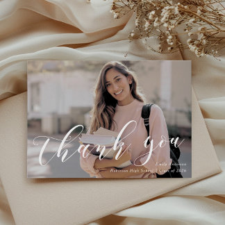 Classic Calligraphy Graduation Photo Thank You Card