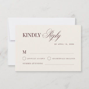 Classic Calligraphy Ivory and Burgundy Wedding RSVP Card