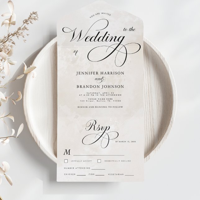 Classic Calligraphy Marble Classy Elegant Wedding All In One Invitation (Creator Uploaded)