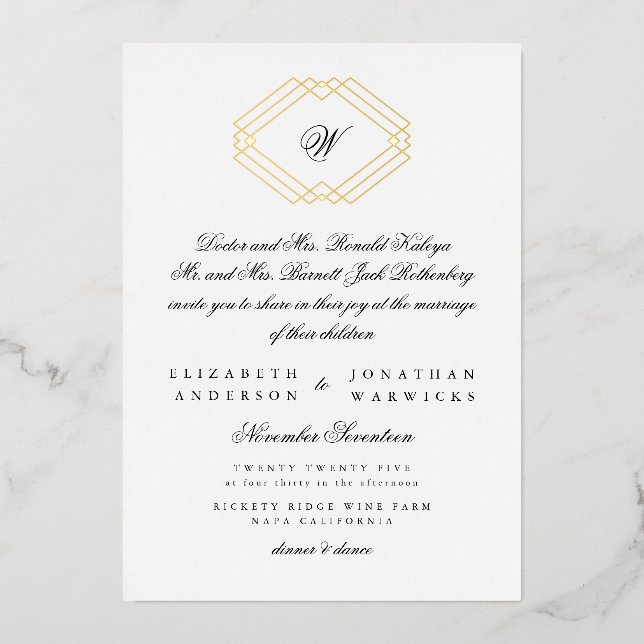 Classic Calligraphy Monogram Gold Deco Wedding (Front)