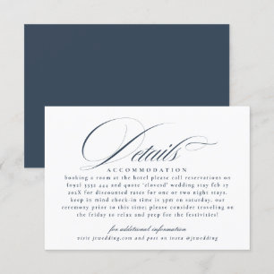 Classic Calligraphy Navy Blue Wedding Details Enclosure Card