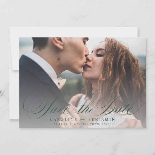 Classic calligraphy photo wedding save the date (Front)