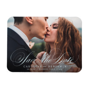 Classic calligraphy photo wedding save the date magnet