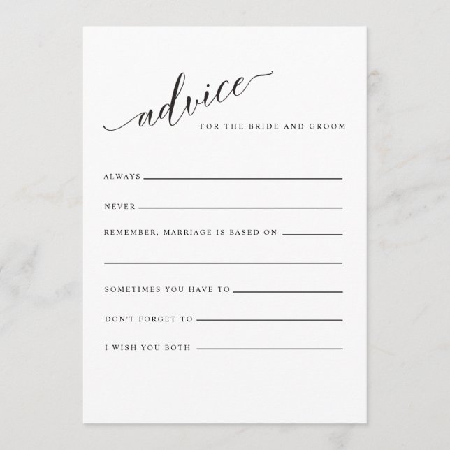 Classic Calligraphy Script Wedding Advice Card (Front)