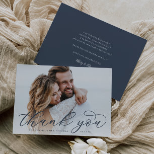 Classic Calligraphy Script Wedding Photo Flat Thank You Card