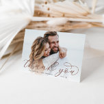 Classic Calligraphy Script Wedding Photo Folded Thank You Card<br><div class="desc">Elegant wedding thank you cards feature a single horizontal or landscape oriented wedding photo with "Thank You" overlaid at the bottom in chic earth tone terracotta calligraphy script. Personalize with your names and wedding date in classic block lettering. Add a personal message and signature to the inside, along with an...</div>