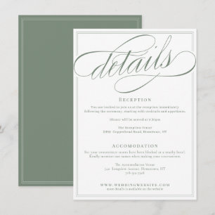 Classic Calligraphy Script White and Sage Wedding Enclosure Card