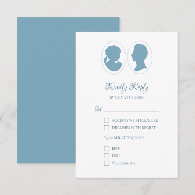 Classic Cameo Regency Blue Wedding RSVP Card (Front/Back)
