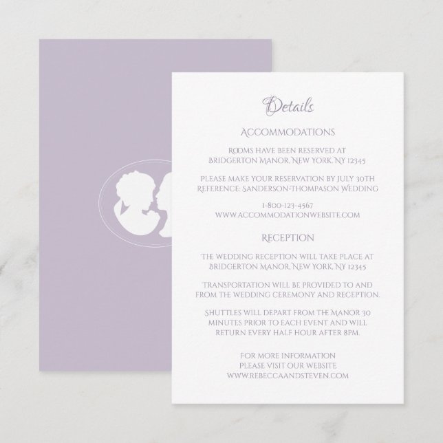 Classic Cameo Regency Purple Wedding Details Enclosure Card (Front/Back)