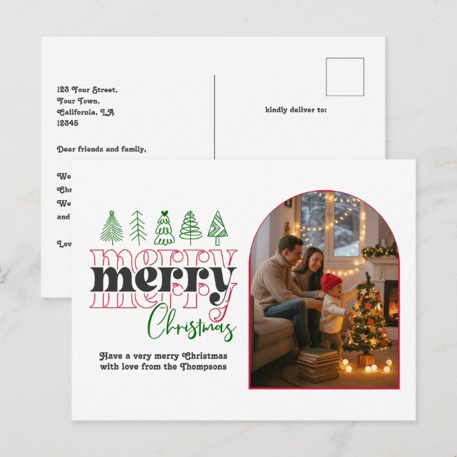 Classic Candy Cane Cozy Arch Photo Merry Christmas Holiday Postcard (Front/Back)