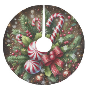 Classic Candy cane/peppermint Christmas greenery Brushed Polyester Tree Skirt