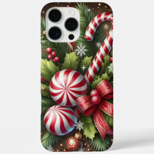 Classic Candy cane/peppermint Christmas greenery iPhone 16 Pro Max Case