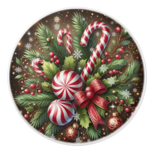 Classic Candy cane/peppermint Christmas greenery Ceramic Knob