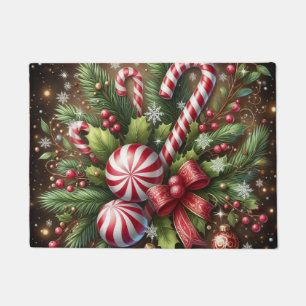 Classic Candy cane/peppermint Christmas greenery Doormat
