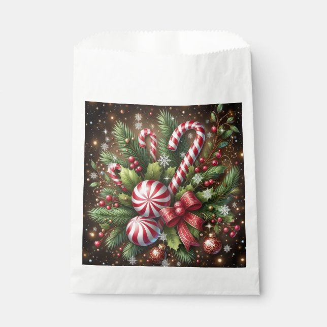 Classic Candy cane/peppermint Christmas greenery Favour Bag (Front)