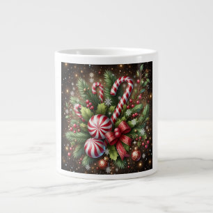 Classic Candy cane/peppermint Christmas greenery Large Coffee Mug