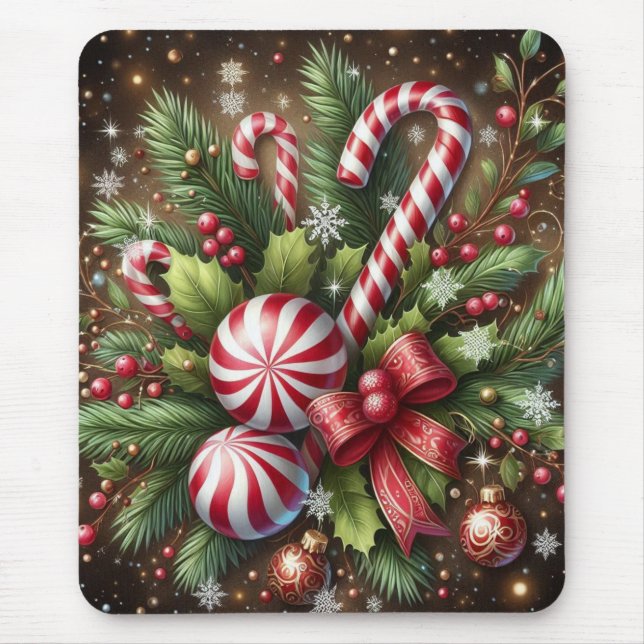 Classic Candy cane/peppermint Christmas greenery Mouse Pad (Front)