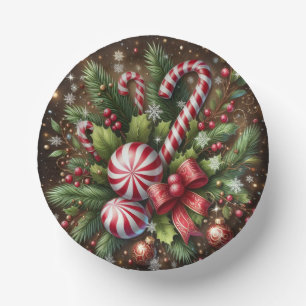 Classic Candy cane/peppermint Christmas greenery Paper Plate