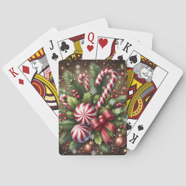 Classic Candy cane/peppermint Christmas greenery Playing Cards (Back)