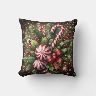Classic Candy cane/peppermint Christmas greenery Throw Pillow