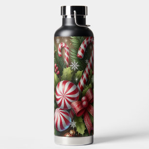 Classic Candy cane/peppermint Christmas greenery Water Bottle