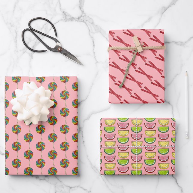 Classic Candy Licorice Whips Lollipop Fruit Slices Wrapping Paper Sheet (Front)