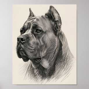 Classic Cane Corso Pencil Sketch Dog Portrait Poster