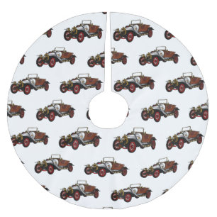 Classic car 1920 cartoon illustration brushed polyester tree skirt