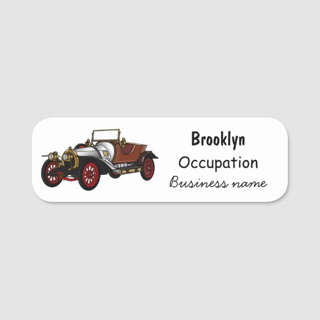 Classic car 1920 cartoon illustration name tag (Front)