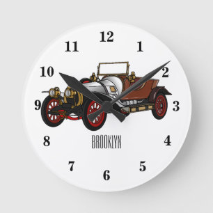 Classic car 1920 cartoon illustration round clock