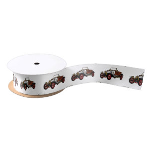 Classic car 1920 cartoon illustration satin ribbon