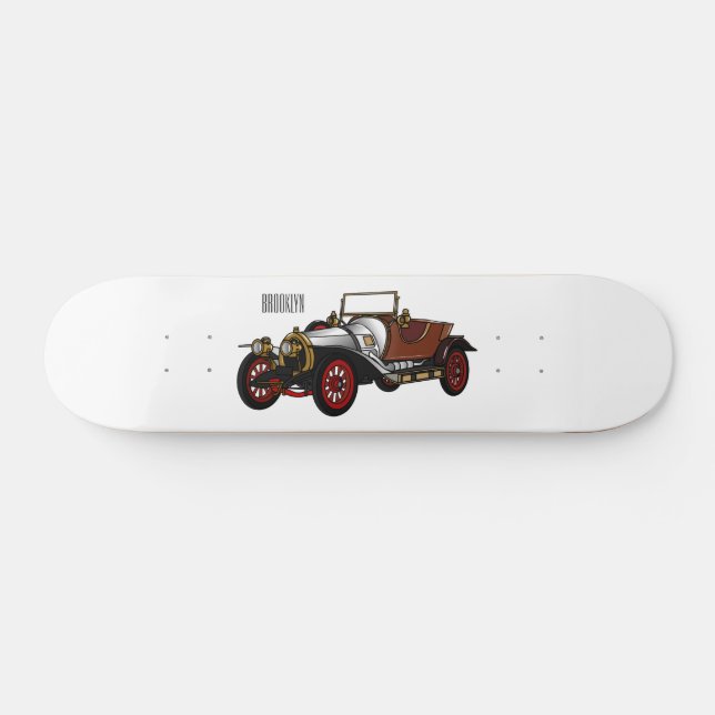 Classic car 1920 cartoon illustration skateboard (Horz)