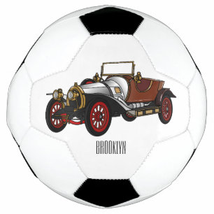Classic car 1920 cartoon illustration soccer ball