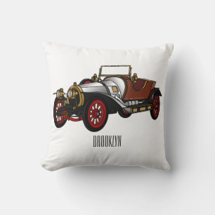 Classic car 1920 cartoon illustration throw pillow