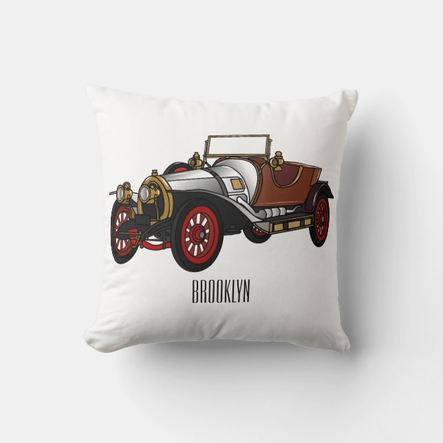 Classic car 1920 cartoon illustration throw pillow (Front)