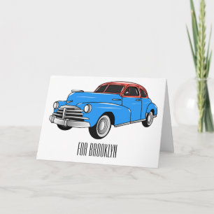Classic car 1948 cartoon illustration card