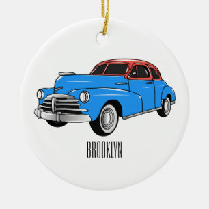 Classic car 1948 cartoon illustration ceramic ornament