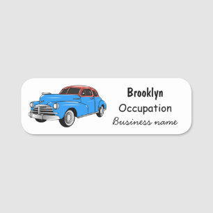 Classic car 1948 cartoon illustration name tag