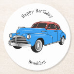 Classic car 1948 cartoon illustration round paper coaster<br><div class="desc">Classic car 1948 cartoon illustration</div>