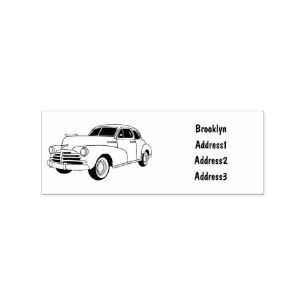 Classic car 1948 cartoon illustration rubber stamp