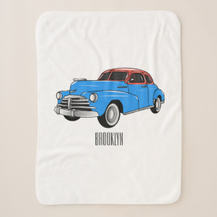 Classic car 1948 cartoon illustration sherpa blanket