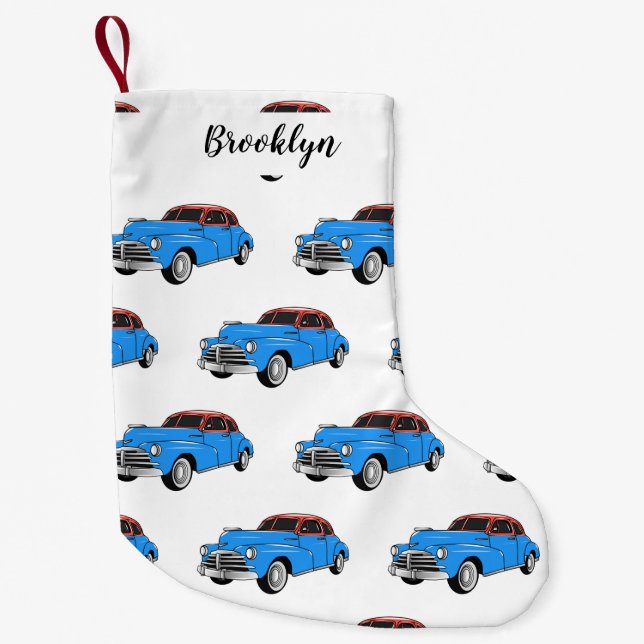 Classic car 1948 cartoon illustration small christmas stocking (Front)