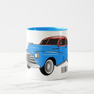 Classic car 1948 cartoon illustration Two-Tone coffee mug