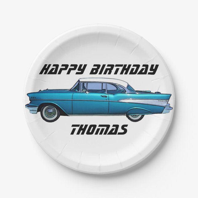 Classic car 1957 Chevy BelAire custom paper plate (Front)