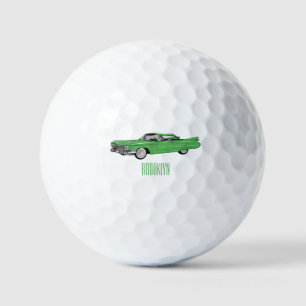 Classic car 1959 cartoon illustration golf balls