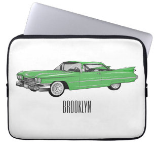 Classic car 1959 cartoon illustration laptop sleeve